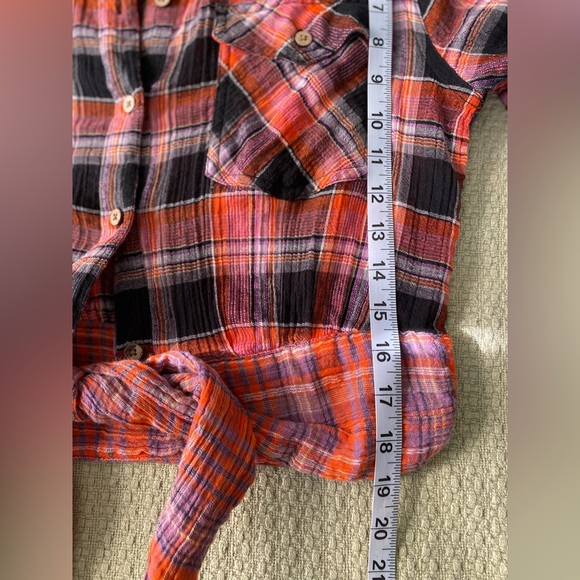 Free People We the Free Womens Multicolor Plaid Tie Waist Button Up Top Size M - Picture 10 of 12